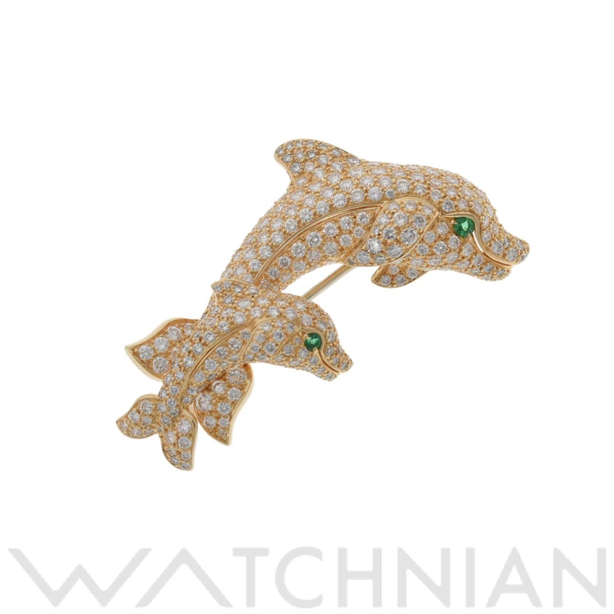 カルティエ オルフィーブローチ ダイヤ エメラルド ゴールド K18イエローゴールド YG レディース ジュエリー 【中古】【jewelry】