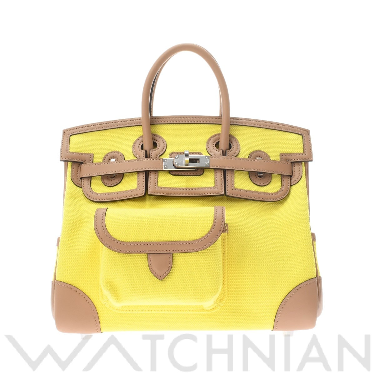 エルメス バーキン 25 カーゴ ジョーヌシトロン/チャイ/パラジウム金具 トワルゴエラン/ヴォースイフト レディース バッグ 【新品】【bag】
