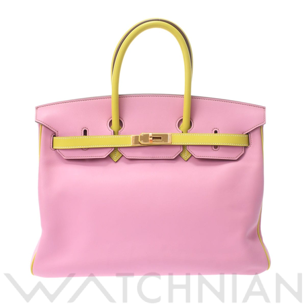 エルメス バーキン 35 SPオーダー ピンク/ライム/ゴールド金具 ヴォースイフト ユニセックス バッグ 【中古】【bag】