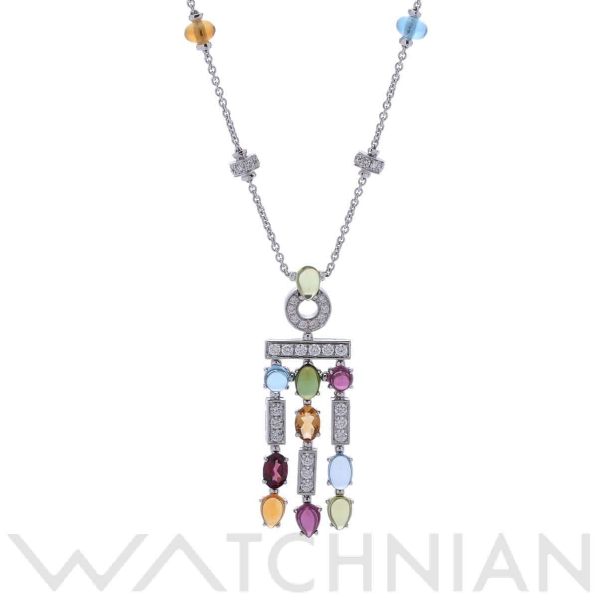 ブルガリ アレグラ ネックレス マルチストーン シルバー K18ホワイトゴールド WG レディース ジュエリー 【中古】【jewelry】