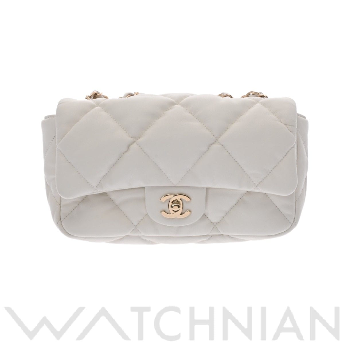 シャネル シングルフラップチェーンショルダー ホワイト ラムスキン レディース バッグ 【未使用】【bag】