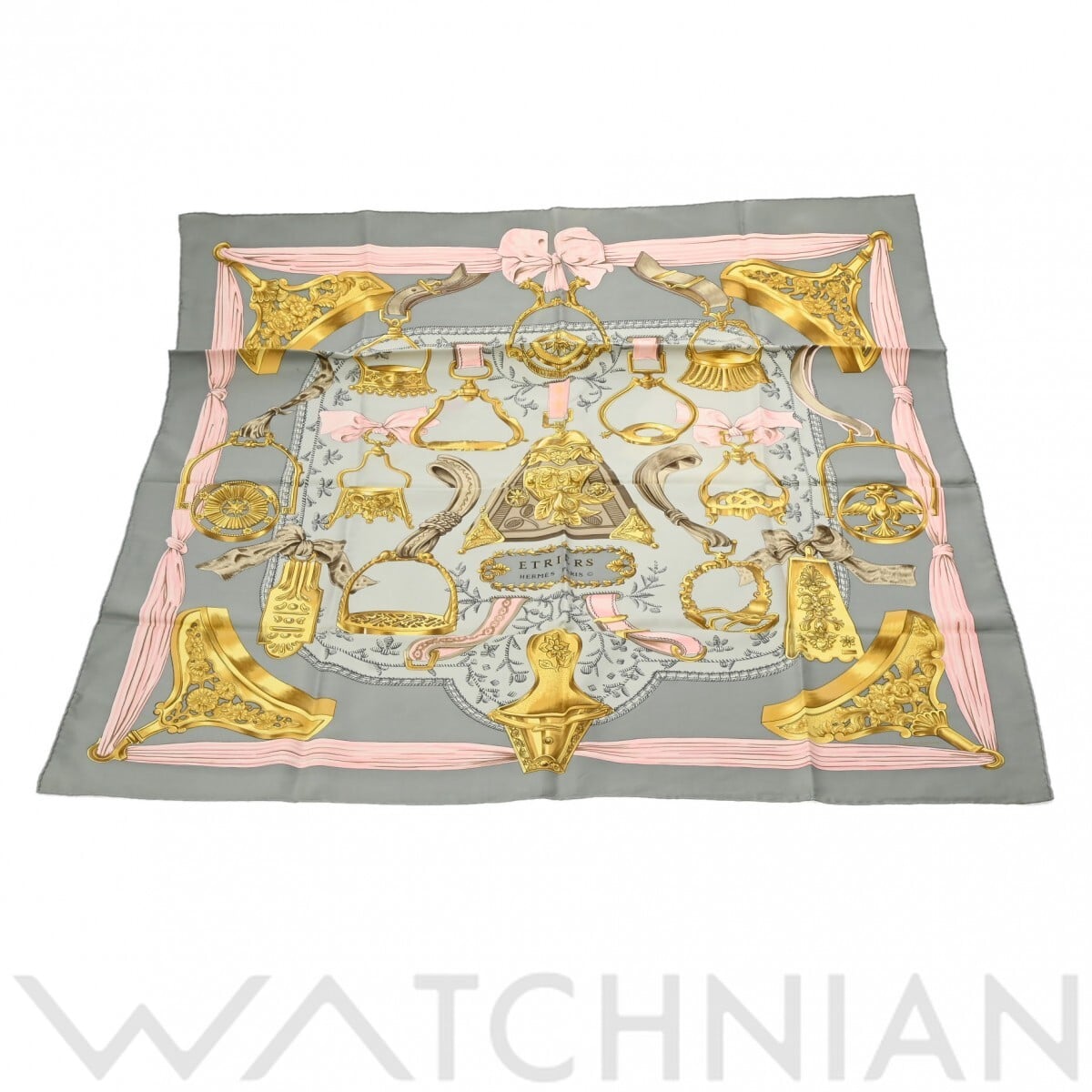エルメス カレ 90 ETRIERS グレー シルク100％ レディース 【中古】【other】