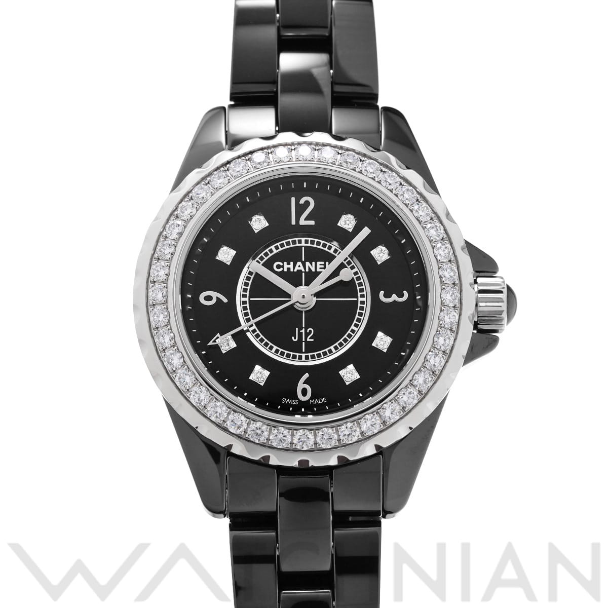 シャネル J12 29MM H2571 ブラックラッカー/ダイヤモンド レディース 時計 【中古】【wristwatch】