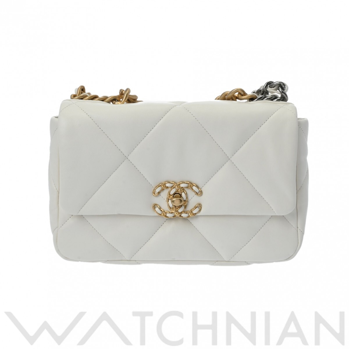 シャネル CHANEL19  ハンドバッグ ホワイト/ゴールド/シルバー金具 AS1160 ラムスキン レディース バッグ 【中古】【bag】