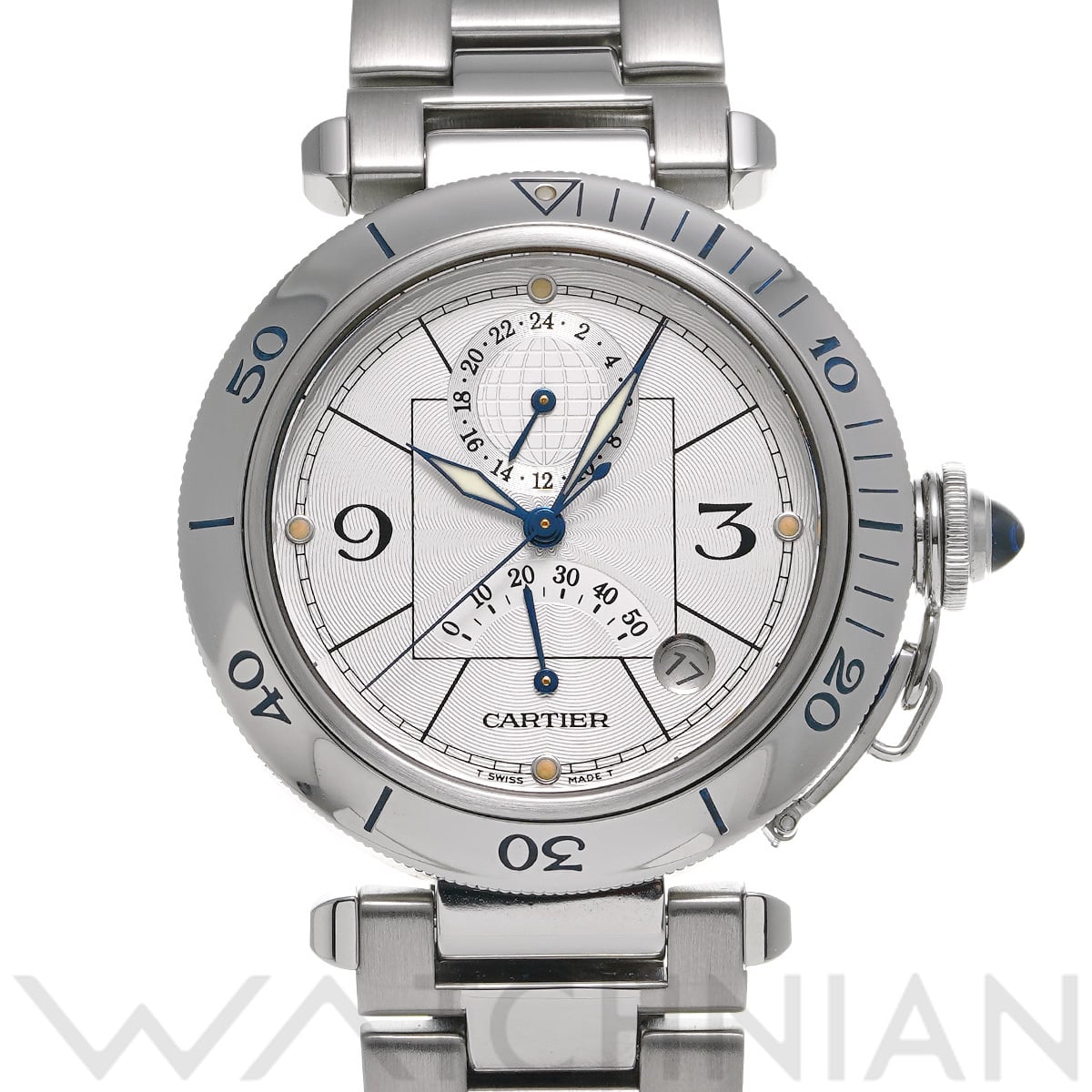 カルティエ パシャ 38mm GMT パワーリザーブ W31037H3 シルバー メンズ 時計 【中古】【wristwatch】