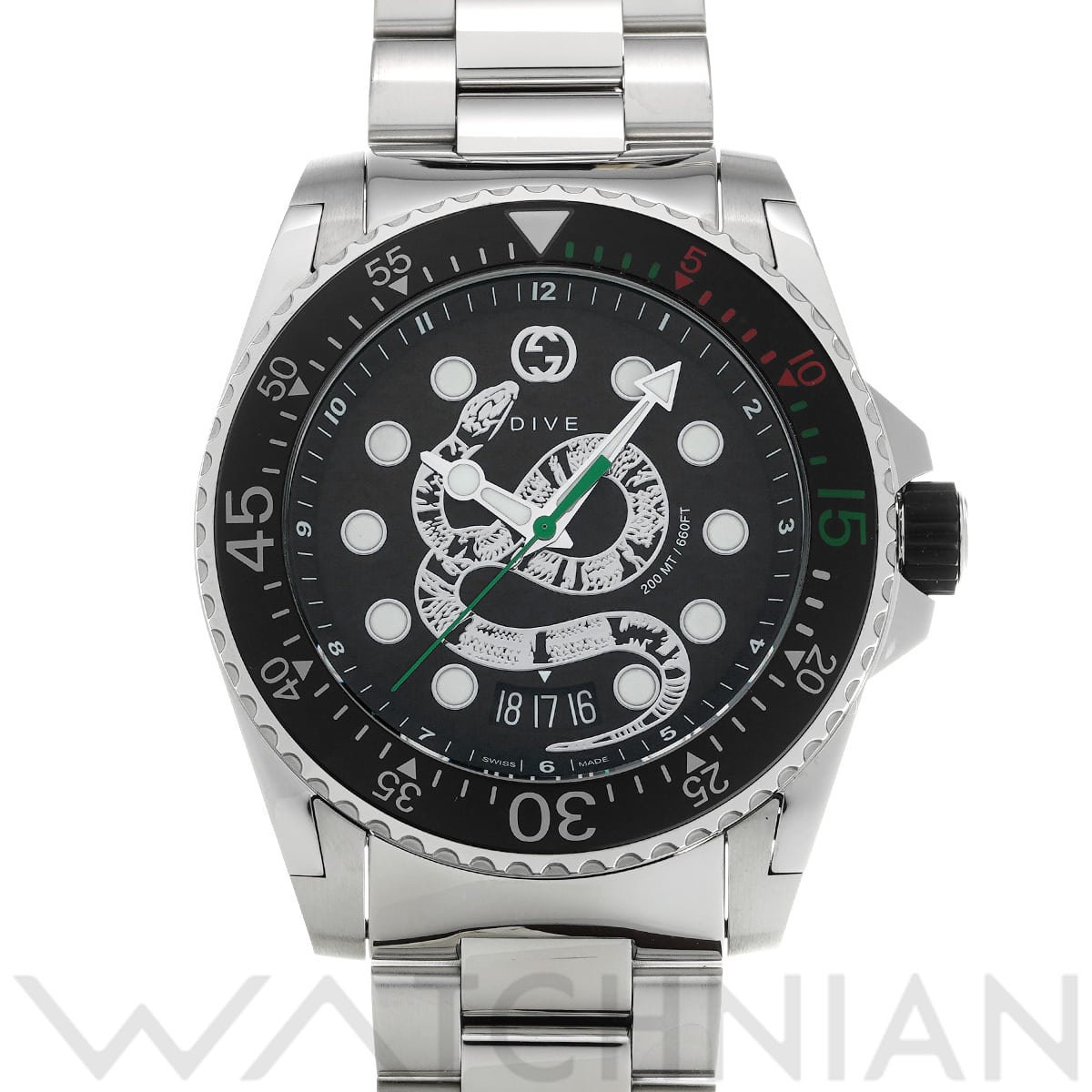 グッチ ダイブ シルバースネーク YA136218 ブラック メンズ 時計 【中古】【wristwatch】