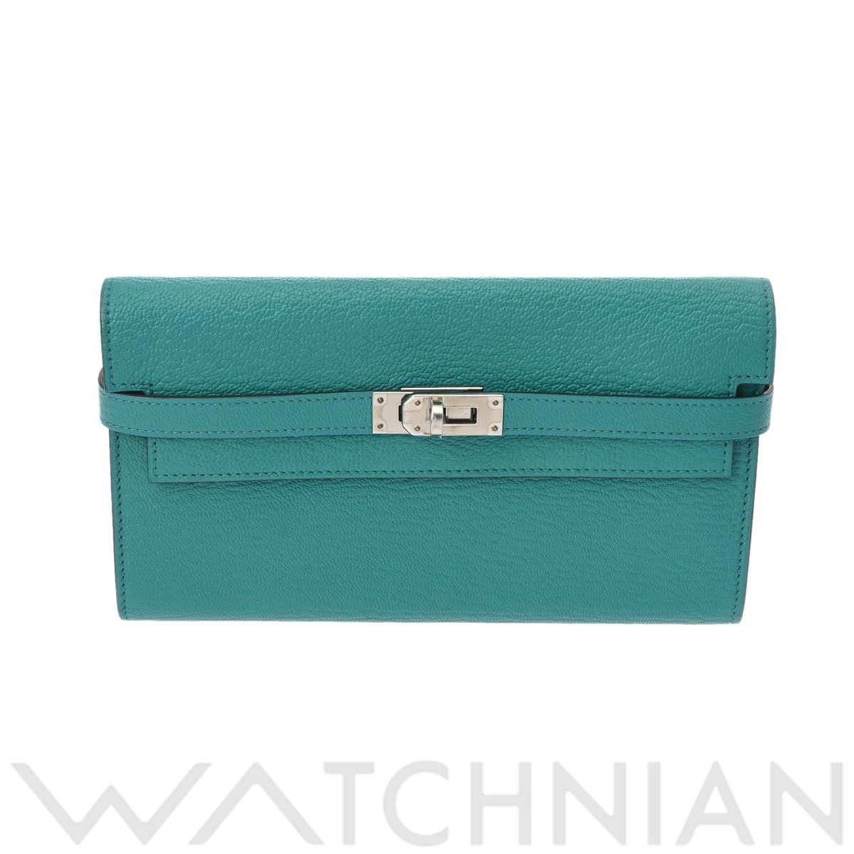 エルメス ケリーウォレット ロング ブルーパオン/パラジウム金具 シェーブル ユニセックス 財布 【中古】【purse】