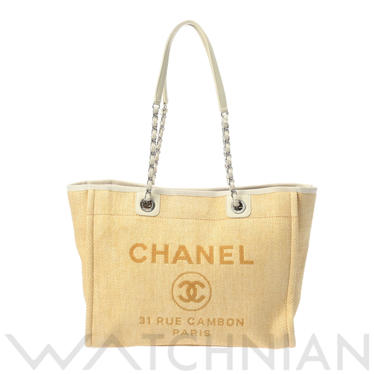 シャネル ドーヴィル  ミディアム イエロー/シルバー金具 A67001 キャンバス レディース バッグ 【中古】【bag】