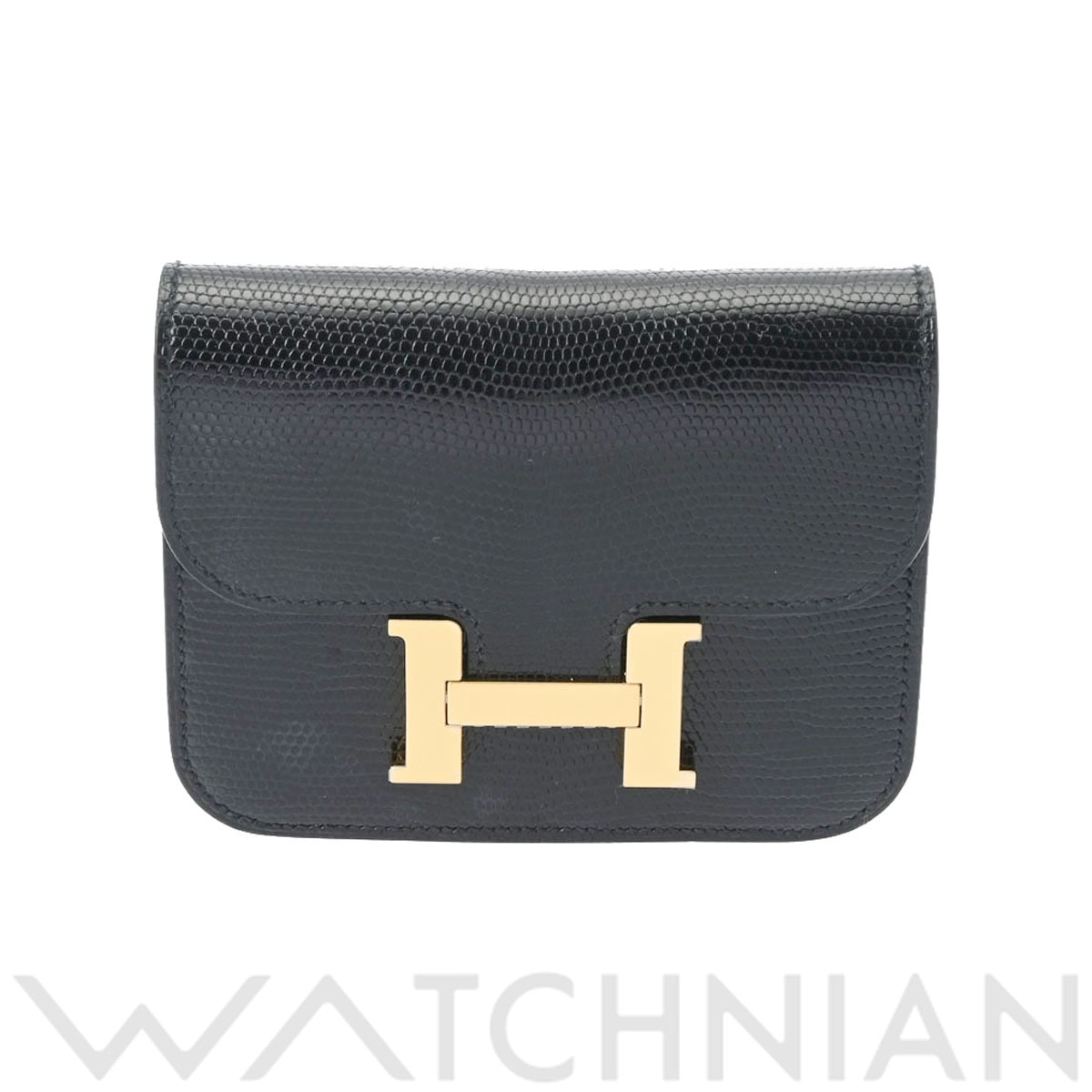 エルメス コンスタンス スリム ブラック/ゴールド金具 リザード レディース 財布 【未使用】【purse】