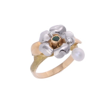 水野薫子 フラワーモチーフ リング K18イエローゴールド YG/Pt900プラチナ レディース ジュエリー 【中古】【jewelry】