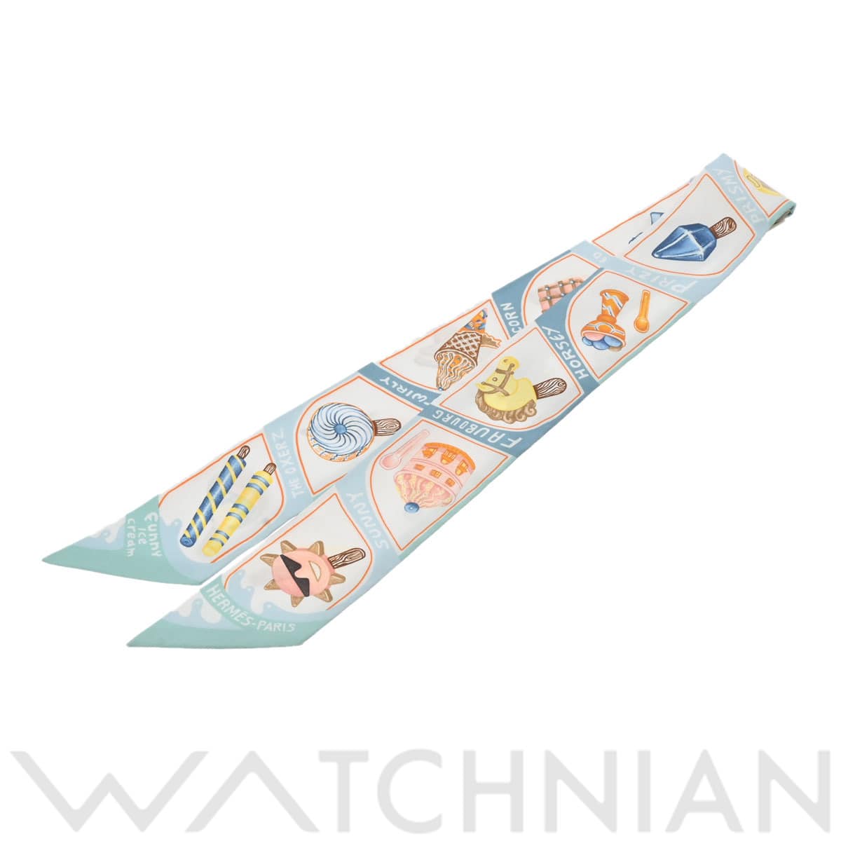 エルメス ツイリー FUNNY ICE CREAM アクア/オレンジ 064109S シルク100％ レディース 【新品】【other】