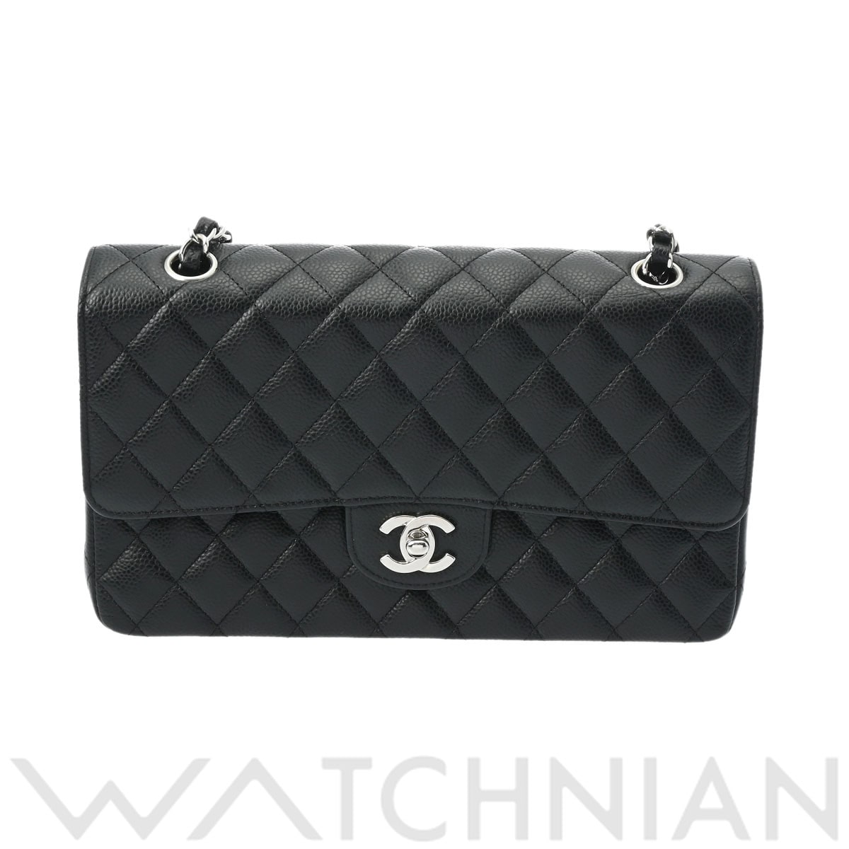 シャネル マトラッセ Wフラップ チェーンショルダー 25 黒 A01112 キャビアスキン レディース バッグ 【中古】【bag】