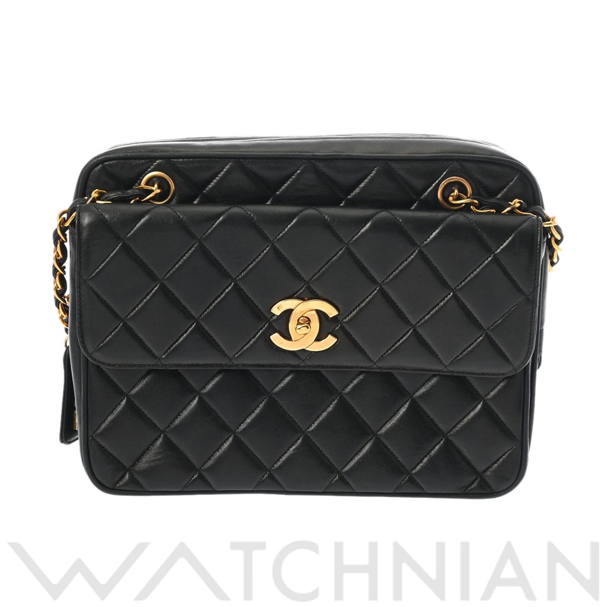 シャネル チェーン ブラック/ゴールド金具 ラムスキン レディース バッグ 【中古】【bag】