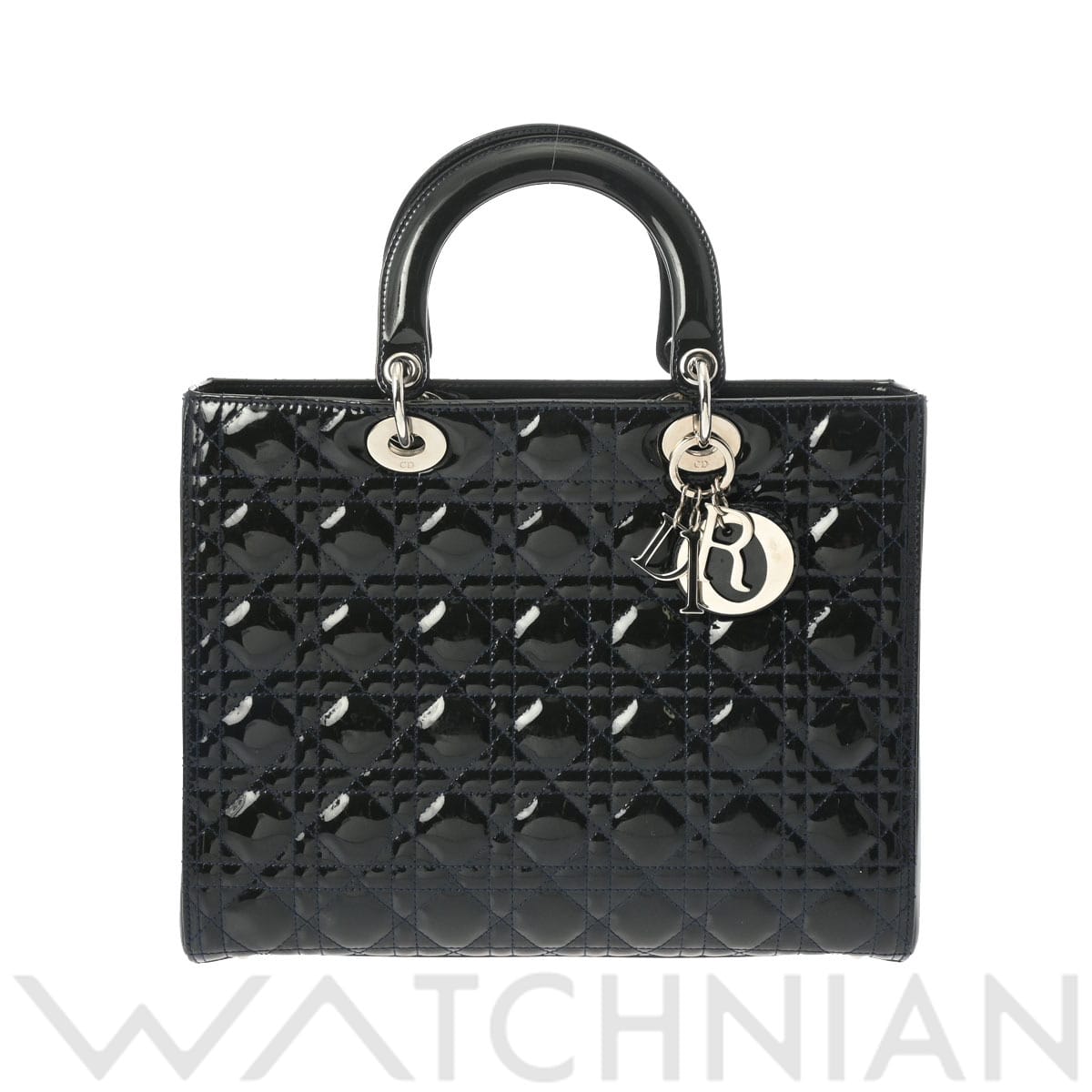ディオール LADY DIOR ラージ カナージュ 2WAY ブラック/シルバー金具 M05660WCB パテントレザー レディース バッグ 【中古】【bag】