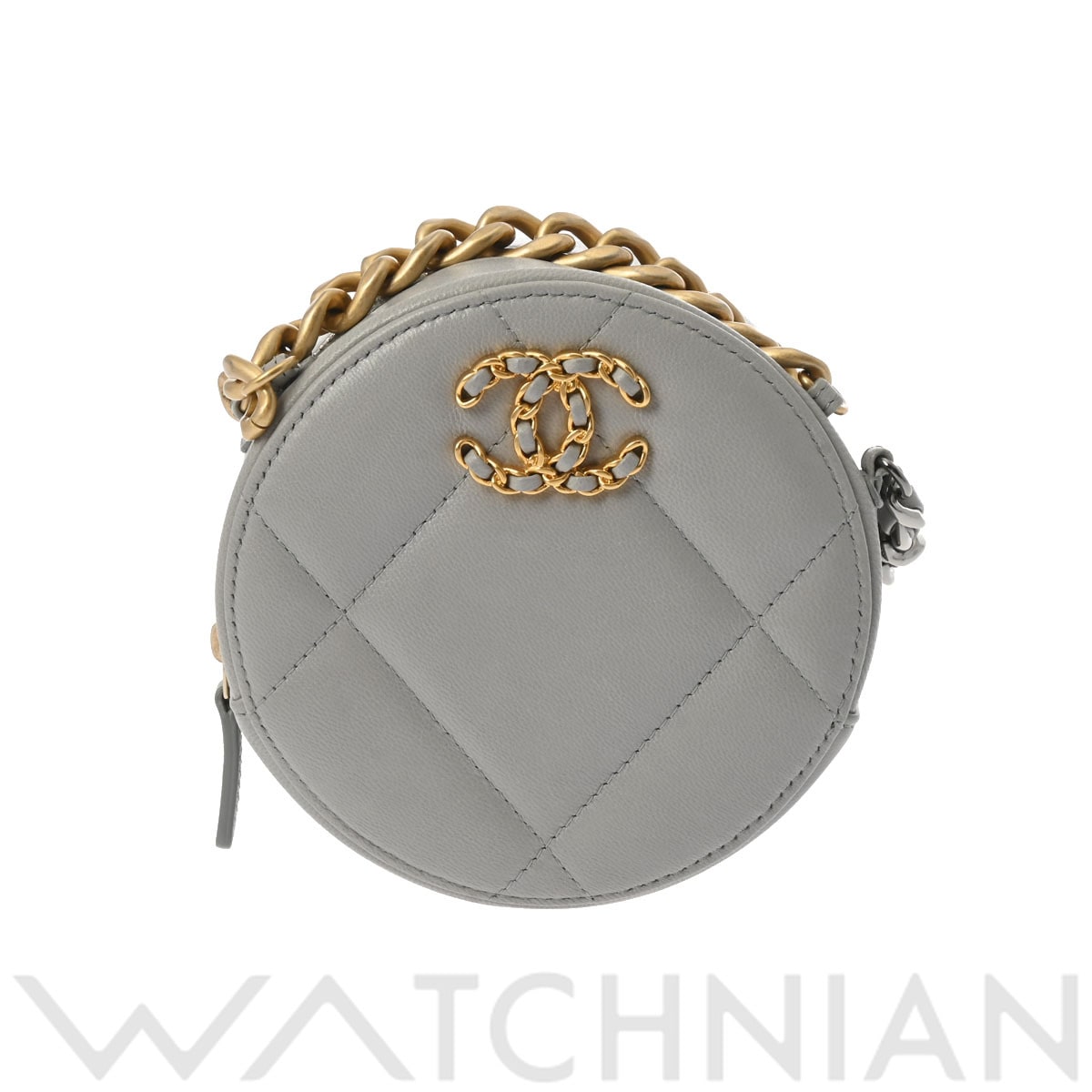 シャネル ラウンドクラッチ CHANEL19 グレー AP0945 ラムスキン レディース バッグ 【中古】【bag】