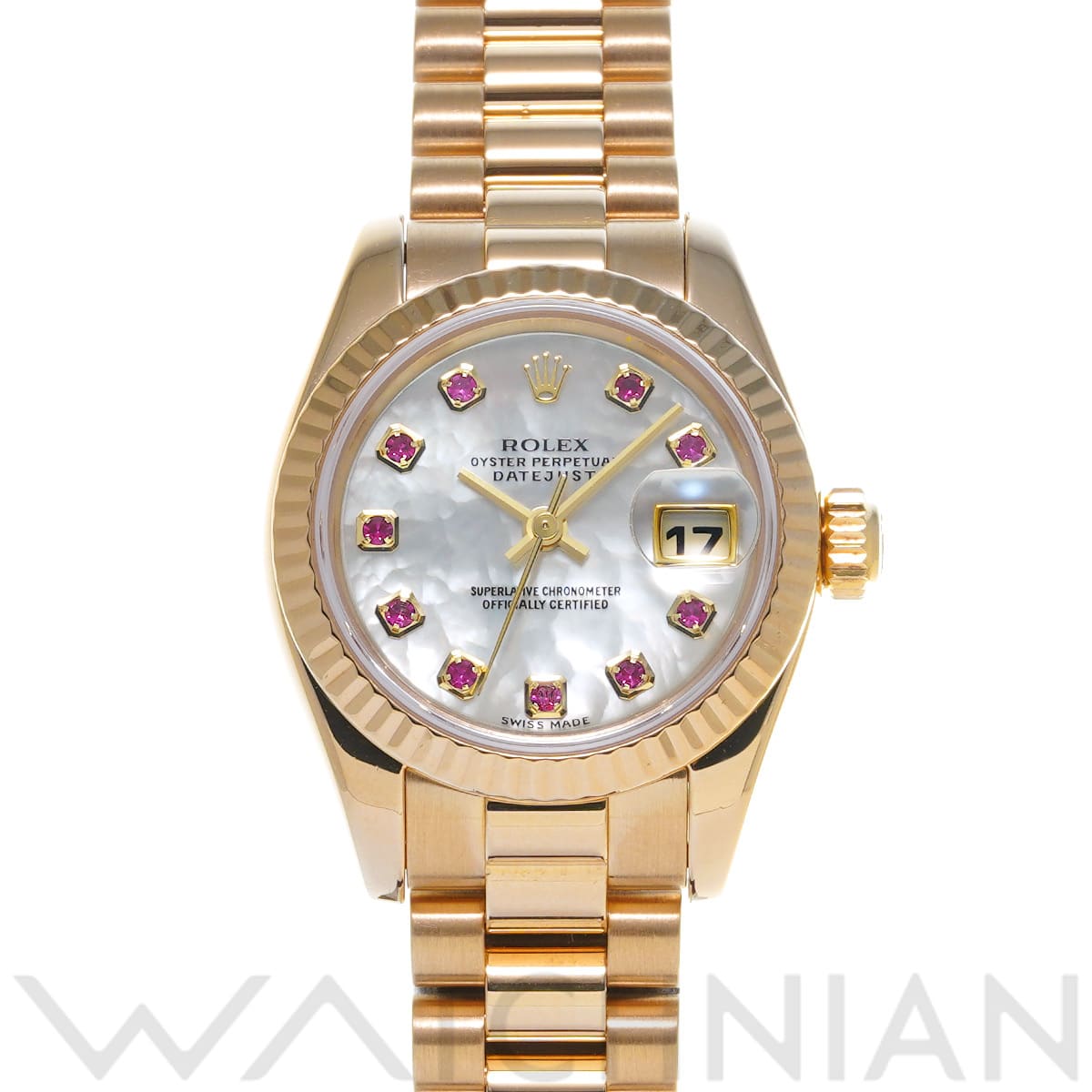 ロレックス デイトジャスト 179178NGR ホワイトシェル/ルビー レディース 時計 【中古】【wristwatch】