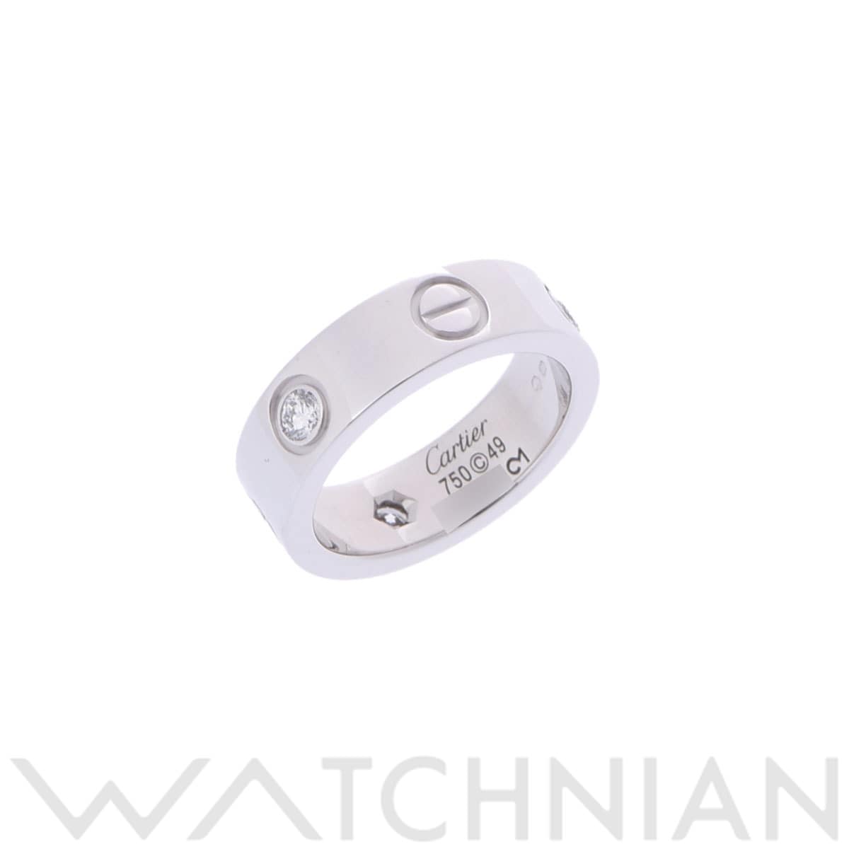 カルティエ ラブリング #49 ハーフダイヤ シルバー K18ホワイトゴールド WG レディース ジュエリー 【中古】【jewelry】