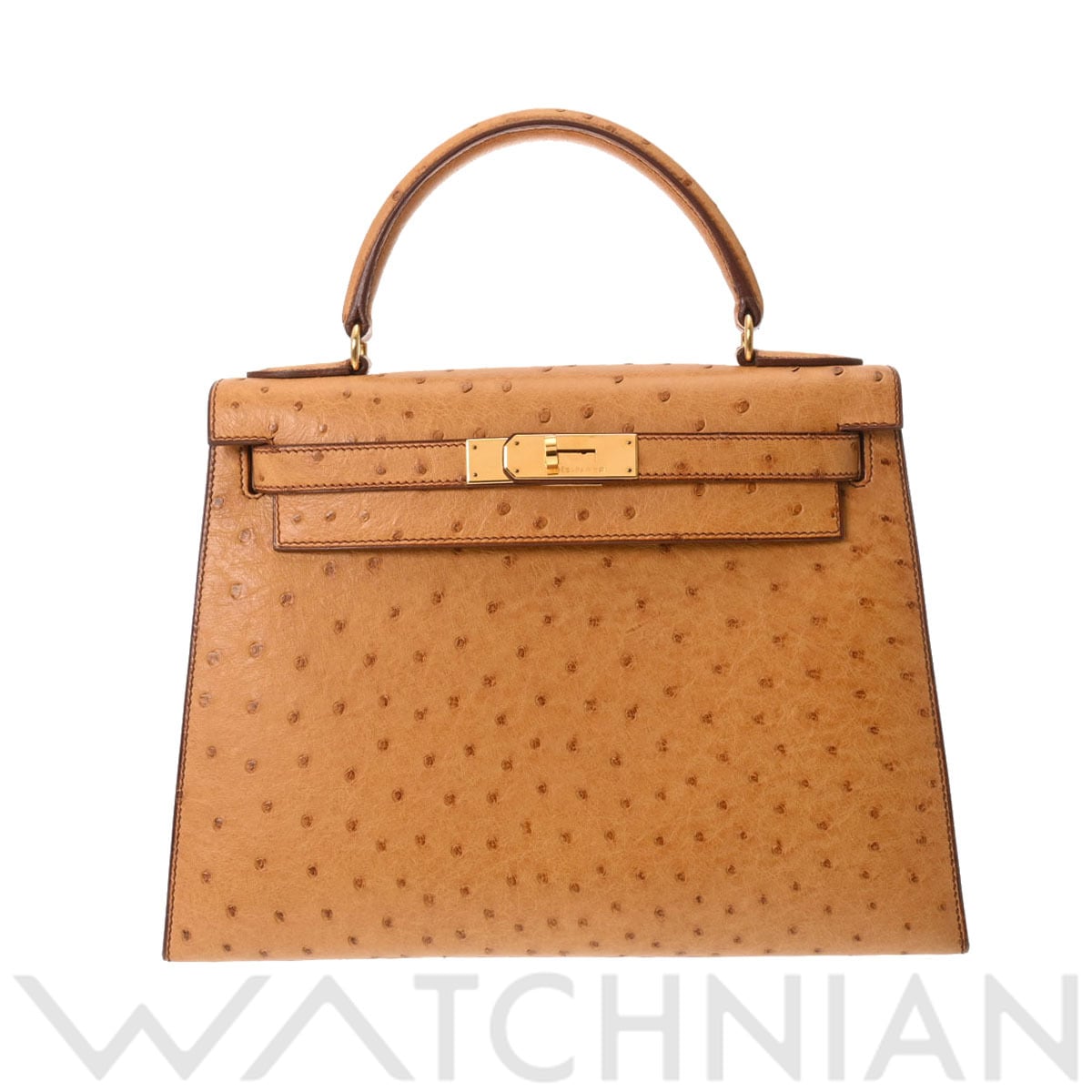 エルメス ケリー 28 外縫い チェスナッツ/ゴールド金具 オーストリッチ レディース バッグ 【中古】【bag】