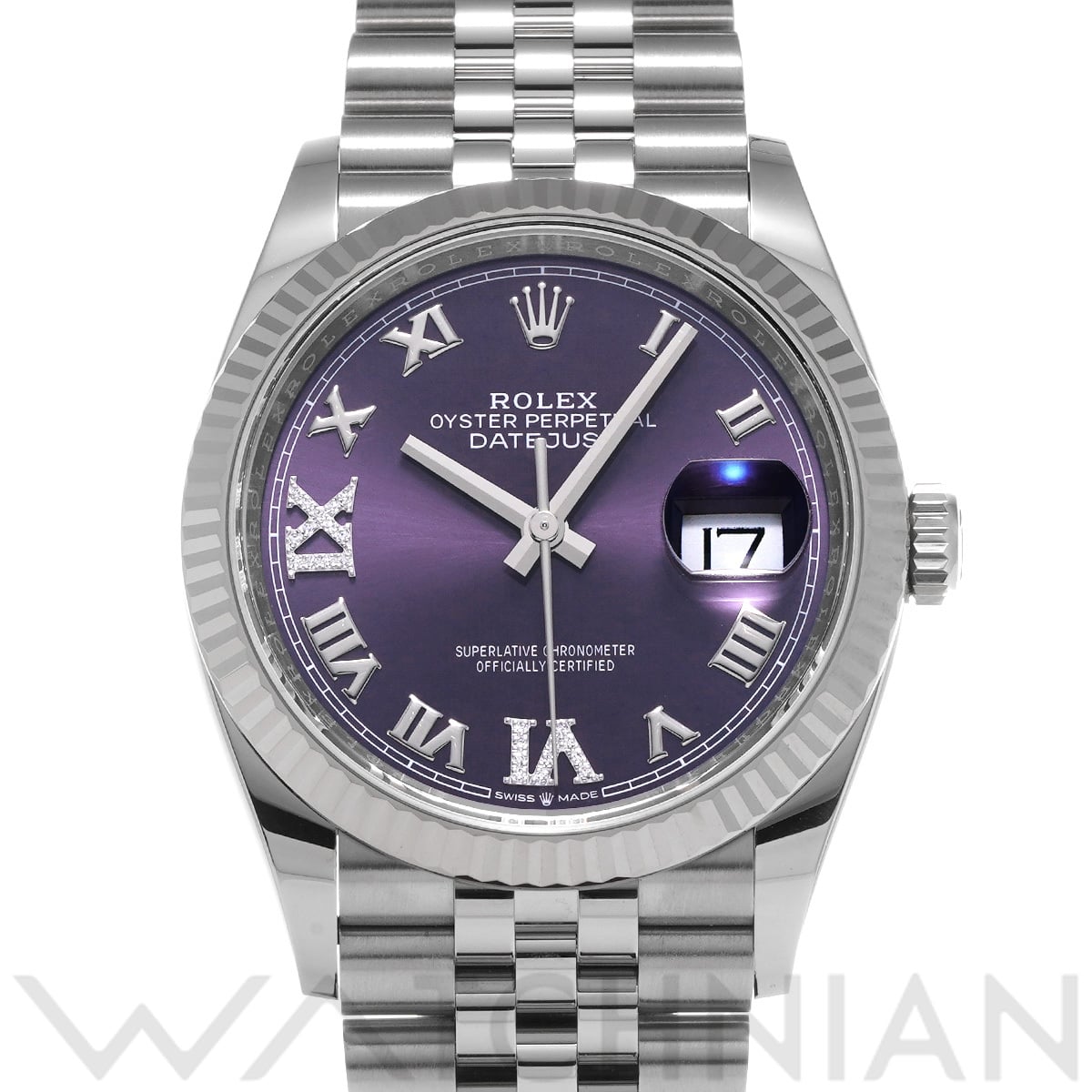 ロレックス デイトジャスト 36 126234 オーベルジーヌ/ダイヤモンド メンズ 時計 【中古】【wristwatch】