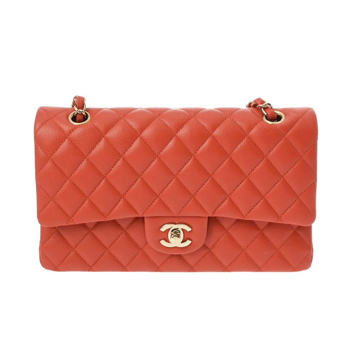 シャネル マトラッセ クラシック ハンドバッグ 25cm オレンジ A01112 キャビアスキン レディース バッグ 【中古】【bag】