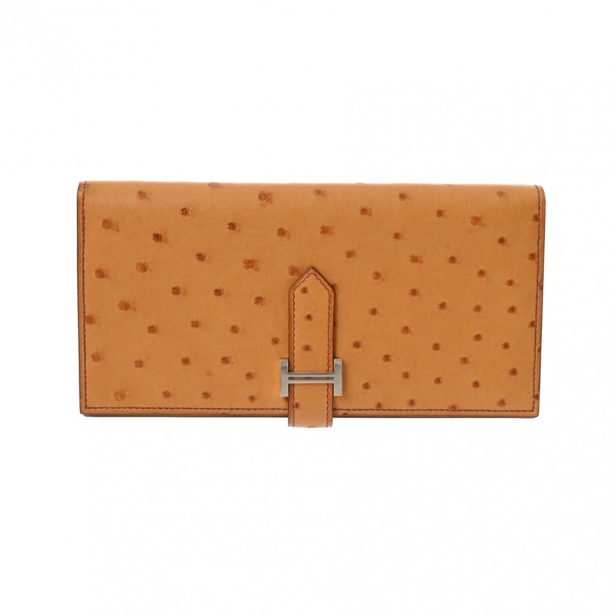 エルメス ベアン スフレ サフラン/パラジウム金具 オーストリッチ ユニセックス 財布 【中古】【purse】