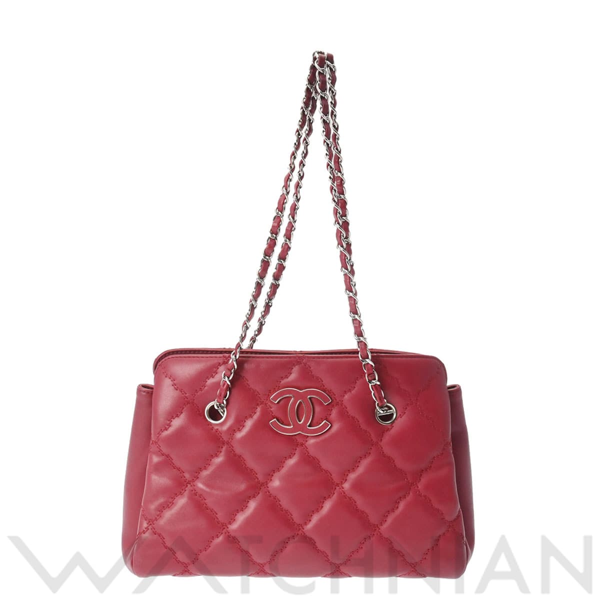 シャネル ウルトラステッチ チェーントート ボルドー/シルバー金具 A66134 カーフスキン レディース バッグ 【中古】【bag】