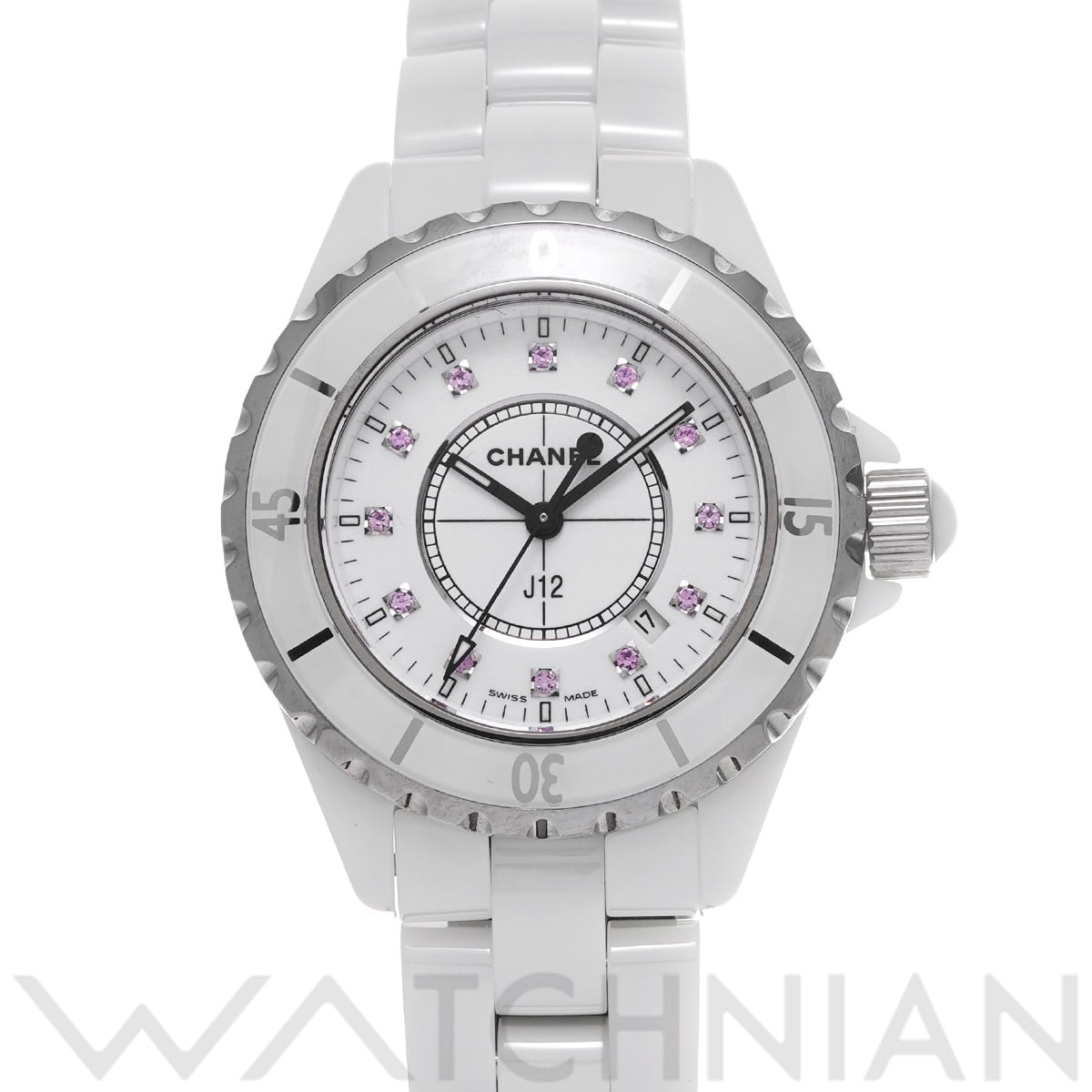 シャネル J12 33MM H1476 ホワイト/ピンクサファイア レディース 時計 【中古】【wristwatch】