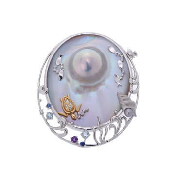 タサキ 海ガメモチーフ ブローチ シルバー K18ホワイトゴールド WG レディース ジュエリー 【中古】【jewelry】