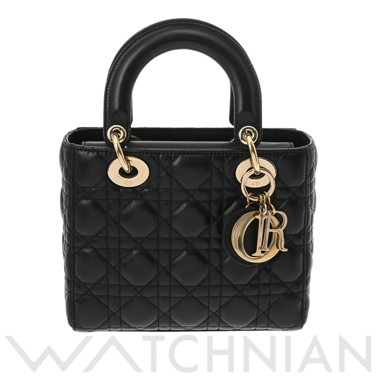 ディオール LADY DIOR ABCDIOR カナージュ スモールバッグ ブラック/ゴールド金具 M05320CAL.M900 ラムスキン レディース バッグ 【中古】【bag】