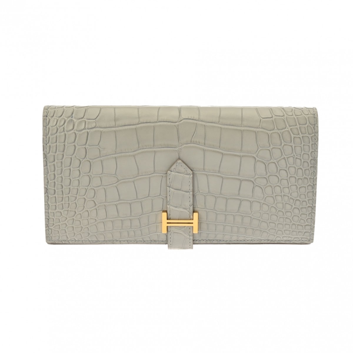 エルメス ベアンスフレ パールグレー/ゴールド金具 アリゲーターマット ユニセックス 財布 【中古】【purse】