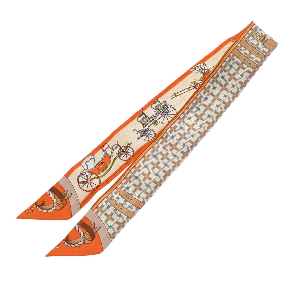 エルメス ツイリー LES VOITURES NOUVELLE オレンジ/ベージュ/グリ 064108S シルク100％ レディース 【新品】【other】