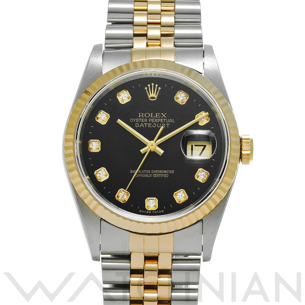 ロレックス デイトジャスト 36 16233G ブラック/ダイヤモンド メンズ 時計 【中古】【wristwatch】