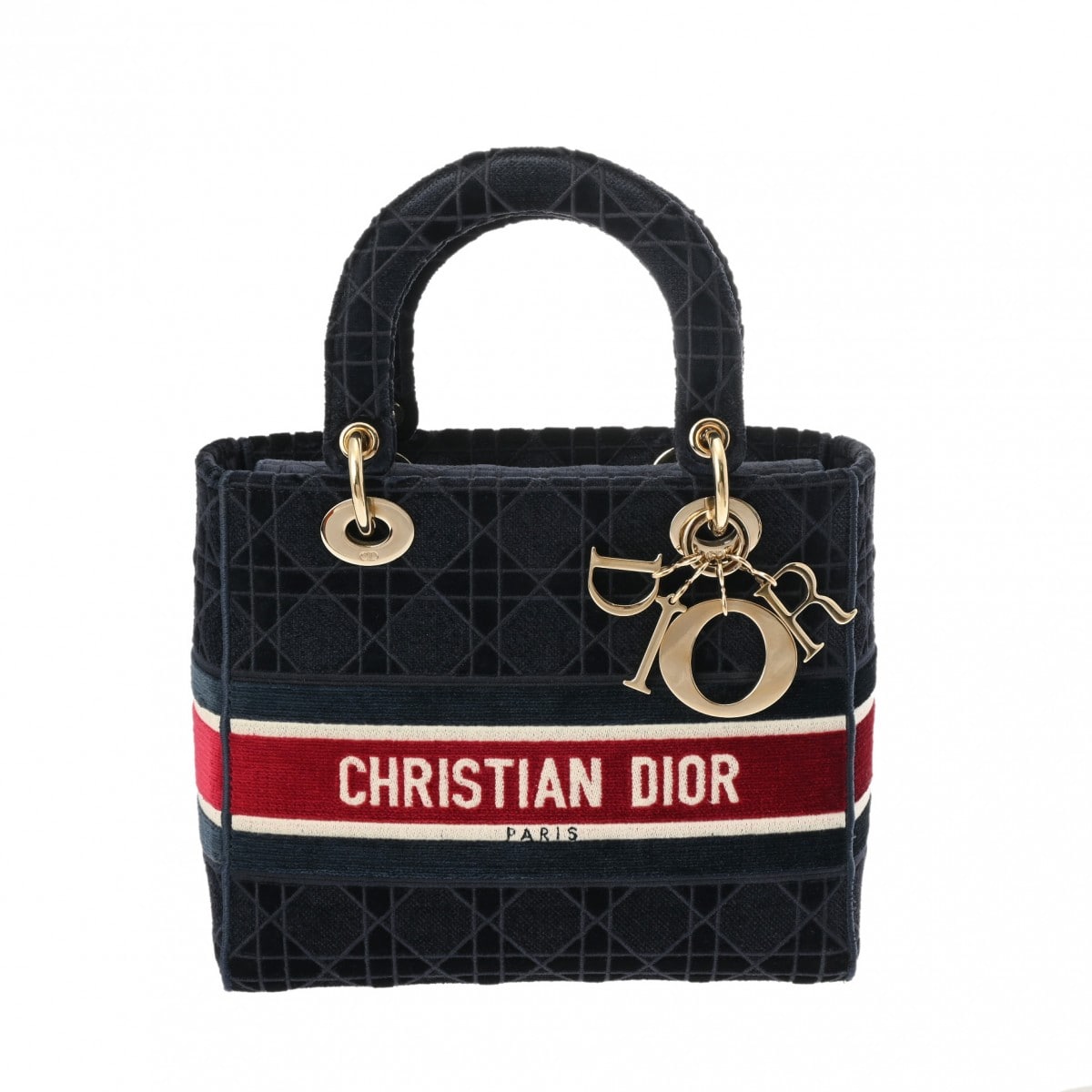 ディオール Lady D-Lite ミディアム 2WAY ネイビー M0565OTHJ_M928 ベルベット レディース バッグ 【中古】【bag】