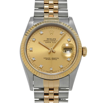 ロレックス デイトジャスト 36 16233G シャンパン/ダイヤモンド メンズ 時計 【中古】【wristwatch】
