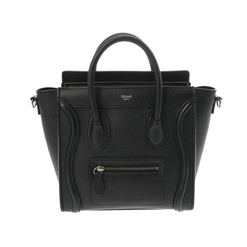 セリーヌ ラゲージ ナノ 2WAY ブラック/シルバー金具 189243DRU.09NO ドラムドカーフ レディース バッグ 【中古】【bag】