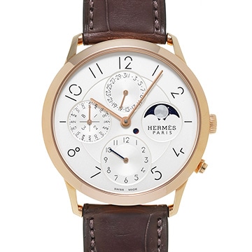 エルメス スリム ドゥ エルメス パーペチュアルカレンダー CA3.870 シルバー メンズ 時計 【中古】【wristwatch】