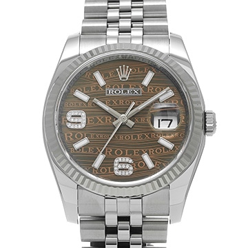 ロレックス デイトジャスト 116234 ブラウンウェーブ/ダイヤモンド メンズ 時計 【中古】【wristwatch】