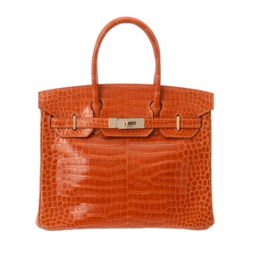エルメス バーキン 30 オレンジ/イエローダイヤモンド金具 ポロサスリセ レディース バッグ 【中古】【bag】