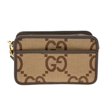 グッチ ミニバッグ キャメル/エボニー/ブラウン/ゴールド金具 696075 ジャンボGGキャンバス/レザー レディース バッグ 【中古】【bag】