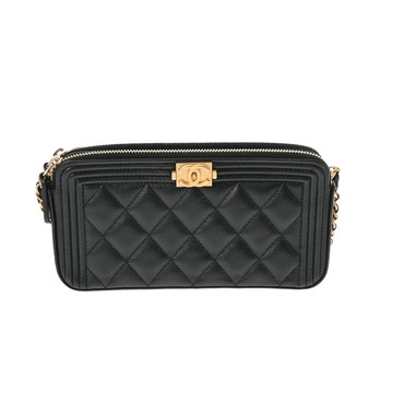 シャネル ボーイシャネル チェーンウォレット  ブラック A84069 キャビアスキン レディース バッグ 【中古】【bag】