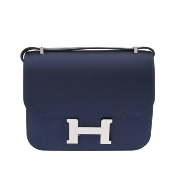 エルメス コンスタンス ミニ18 ミロワール ネイビー系 シルク レディース バッグ 【中古】【bag】