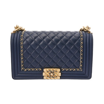 シャネル ボーイシャネル チェーンショルダー 25cm  ブルー A67086 ラムスキン レディース バッグ 【中古】【bag】