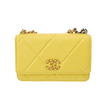 シャネル CHANEL19 チェーンウォレット 2WAY イエロー AP0957 ラムスキン レディース バッグ 【中古】【bag】