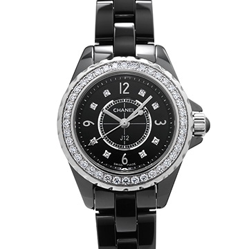 シャネル J12 29MM H2571 ブラックラッカー/ダイヤモンド レディース 時計 【中古】【wristwatch】