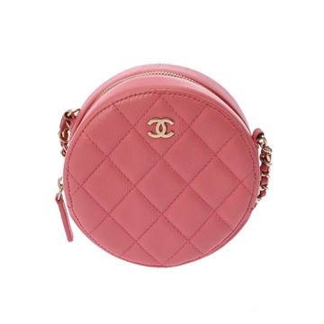 シャネル ラウンド チェーンクラッチ ピンク A70657 キャビアスキン レディース バッグ 【中古】【bag】