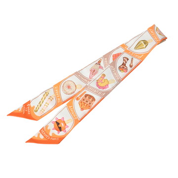 エルメス ツイリー FUNNY ICE CREAM オレンジ/ホワイト 064109S シルク100％ レディース 【新品】【other】