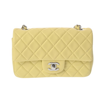 シャネル ミニ クラシック ハンドバッグ 20cm ライトイエロー A69900 ラムスキン レディース バッグ 【中古】【bag】