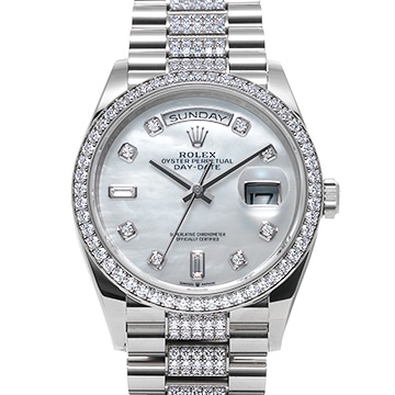ロレックス デイデイト 36 128349RBR ホワイトシェル/ダイヤモンド メンズ 時計 【中古】【wristwatch】