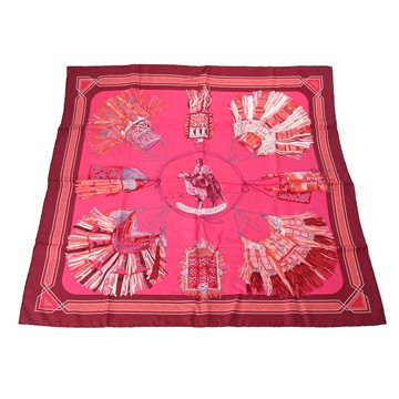 エルメス カレ 90 CUIRS DU DESERT ピンク シルク100％ レディース 【中古】【other】