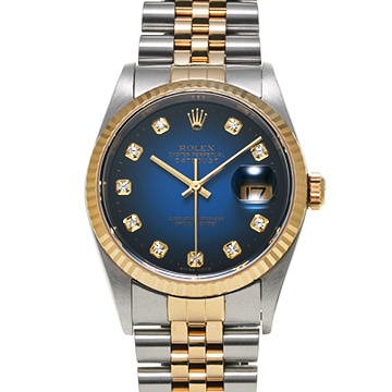 ロレックス デイトジャスト 16233G ブルー・グラデーション/ダイヤモンド メンズ 時計 【中古】【wristwatch】